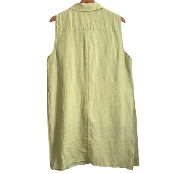 Chicos Womens 100% Linen Shirt Dress Size 2 Green Minimalist Coastal Resort - Picture 2 of 9